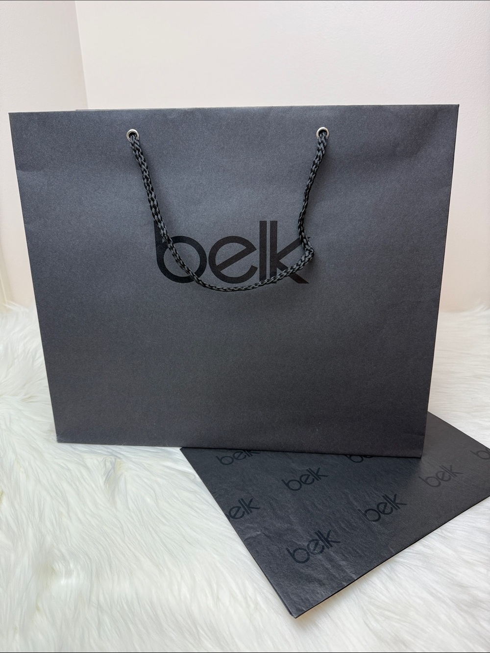 belk Black Matte Paper Gift Bag and Tissue Paper